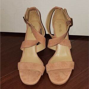 Michael Kors Womens Shia Leather Open toe Suede Heel Size 9.5M Pink nude